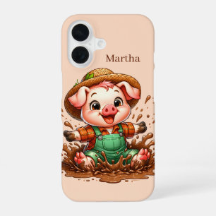 Coque iPhone 16 Amusez-vous amateurs de cochons ajoutez votre nom
