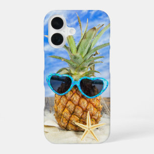 Coque iPhone 16 ananas tropical avec lunettes de soleil