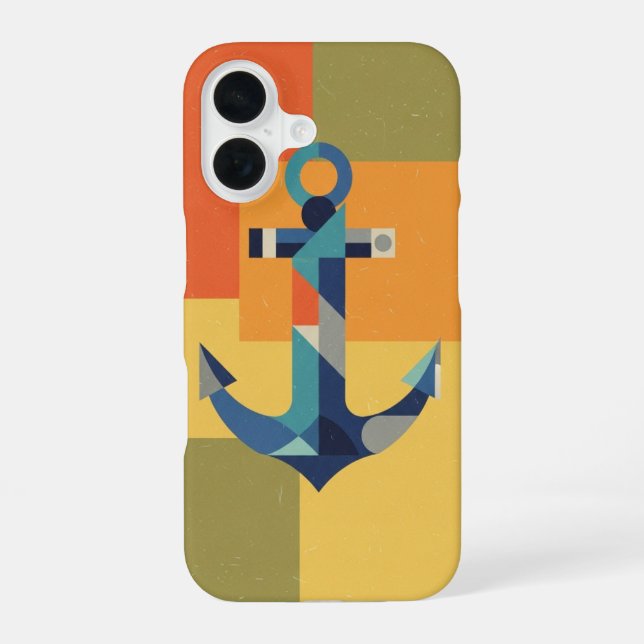 Coque iPhone 16 Ancre Géométrique Rétro (Verso)