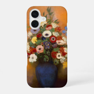 Coque iPhone 16 Anémones anciennes et lilas dans un vase bleu
