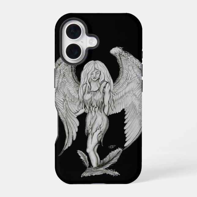 Coque iPhone 16 Ange - Dessin noir et blanc (Verso)