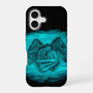 Coque iPhone 16 Angel Eros en amour dans le design noir et vert