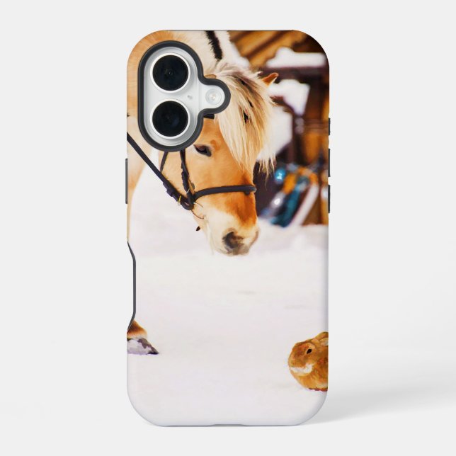 Coque iPhone 16 Animaux de ferme cheval lapin (Verso)