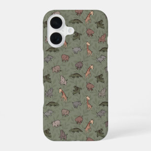 Coque iPhone 16 Animaux de la savane (Éléphant, Girafe, Croc & Rhi