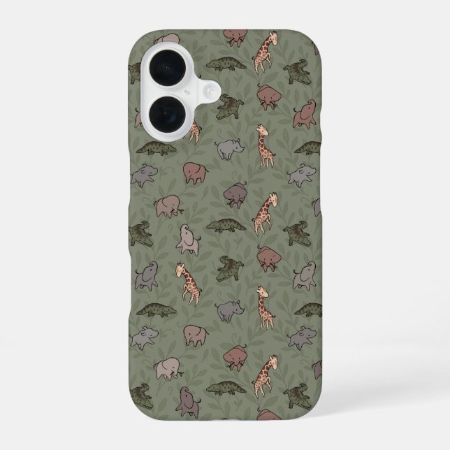Coque iPhone 16 Animaux de la savane (Éléphant, Girafe, Croc & Rhi (Verso)