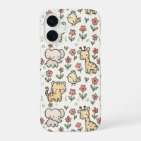 Animaux de safari pour bébé avec fleurs gribouillé