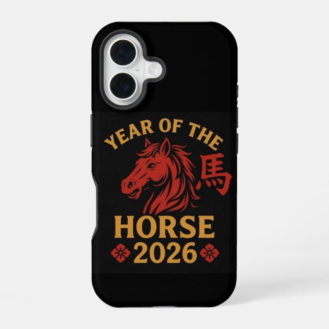 Coque iPhone 16 "Année chinoise du zodiaque du Cheval 2026 (Verso)
