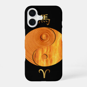 Coque iPhone 16 Année du Cheval de Bois et Signe de Feu du Bélier