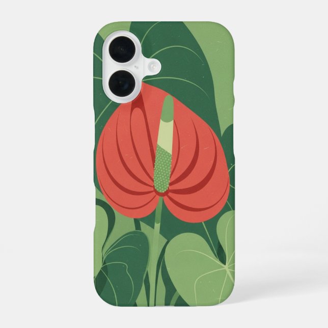 Coque iPhone 16 Anthurium stylisé vintage (Verso)