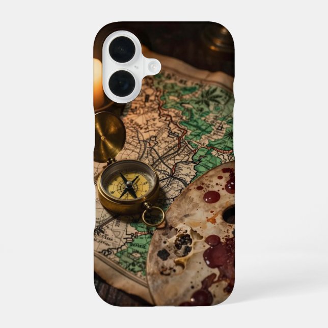 Coque iPhone 16 Antique Map and Compass Academia Case (Verso)