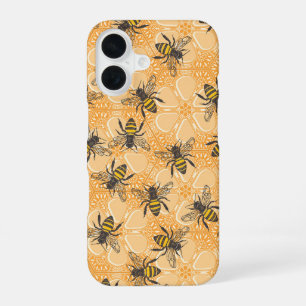 Coque iPhone 16 apricot fleuri de la ruche miel orange