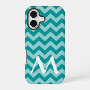 Coque iPhone 16 Aqua Moroccan Moods Chevrons avec monogramme