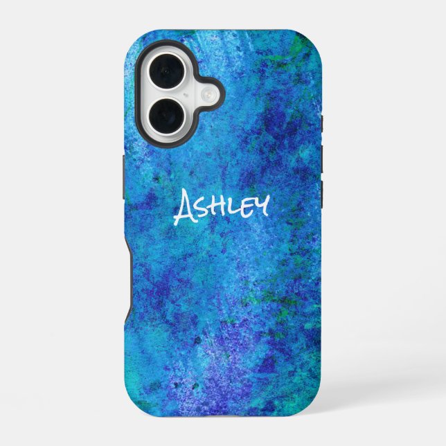 Coque iPhone 16 Aquarelle bleu Abstrait (Verso)