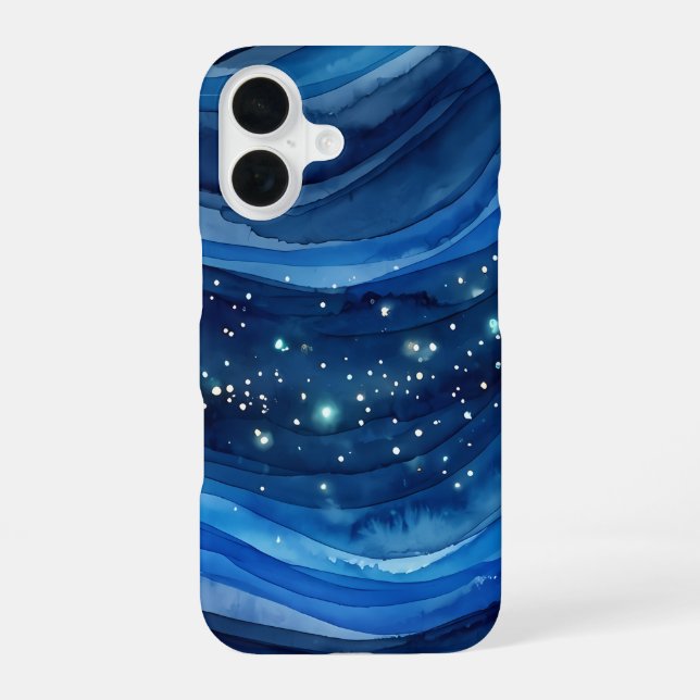 Coque iPhone 16 Aquarelle Bleu Cosmique Océan (Verso)