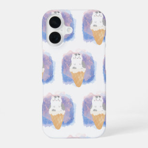 Coque iPhone 16 aquarelle de chat crème glacée
