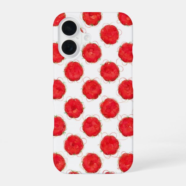 Coque iPhone 16 Aquarelle Motif de répétition Fruit rouge (Verso)