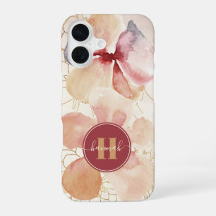 Coque iPhone 16 Aquarelle Rustique or Blush Floral