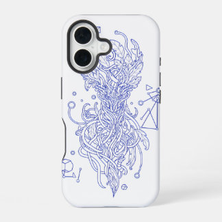 Coque iPhone 16 Arbre de Vie Bleu Céleste en Ligne Art : Géométriq