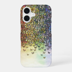 Coque iPhone 16 arc-en-ciel de papillons en vol