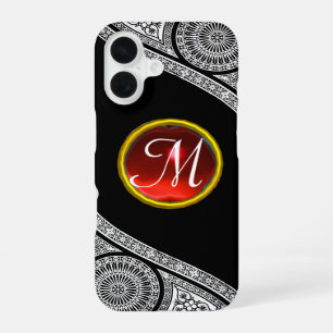 Coque iPhone 16 ARCHITECTE RENAISSANCE Monogramme Gemme Noir Blanc