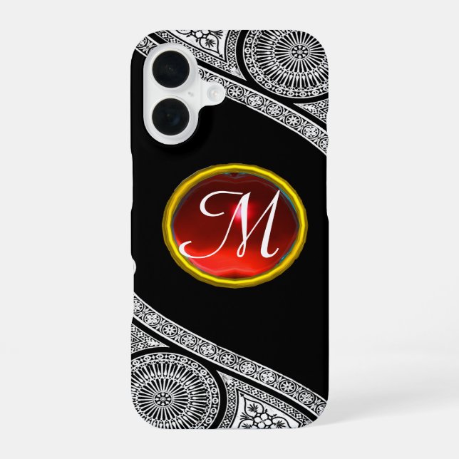 Coque iPhone 16 ARCHITECTE RENAISSANCE Monogramme Gemme Noir Blanc (Verso)