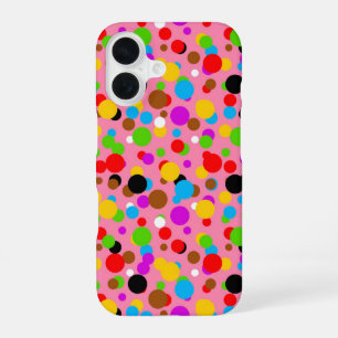 Coque iPhone 16 Arrière - plan rose Pois colorés