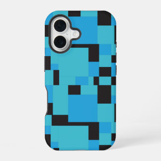 Coque iPhone 16 Art Abstrait bleu et noir Conception géométrique