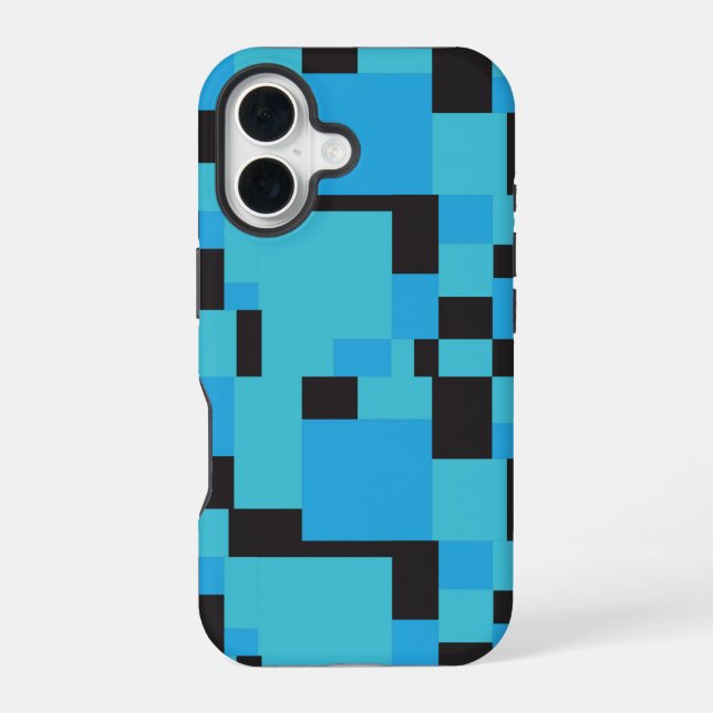 Coque iPhone 16 Art Abstrait bleu et noir Conception géométrique (Verso)