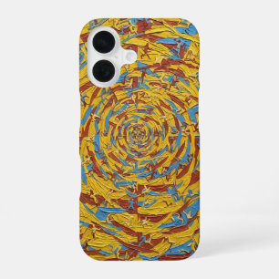 Coque iPhone 16 Art abstrait de personnages courant jaune et bleu