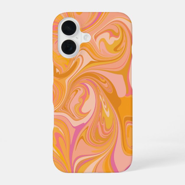 Coque iPhone 16 Art abstrait de tourbillon de marbre en jaune (Verso)