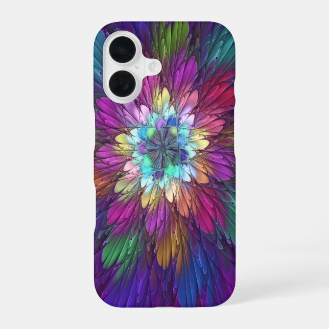 Coque iPhone 16 Art abstrait fractal de fleurs psychédéliques colo (Verso)