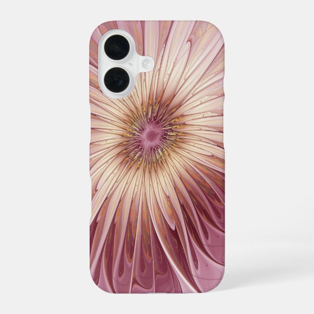 Coque iPhone 16 Art Abstrait Fractal Fleur & Tons de Bourgogne (Verso)