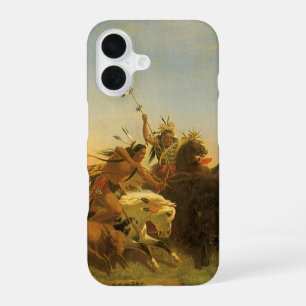 Coque iPhone 16 Art américain de l'Ouest vintage, Chasse aux bison