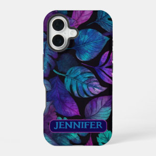 Coque iPhone 16 Art aquarelle botanique feuille rose bleue