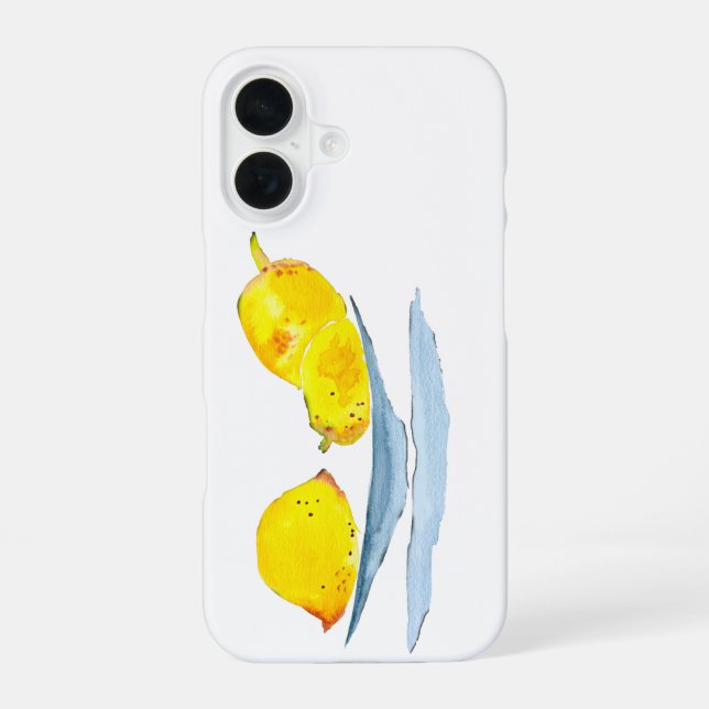 Coque iPhone 16 Art aquarelle de citrons jaunes (Verso)