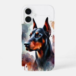 Coque iPhone 16 Art aquarelle Doberman