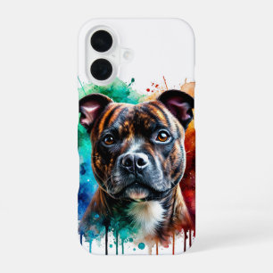 Coque iPhone 16 Art aquarelle Staffordshire Bull Terrier