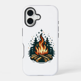 Coque iPhone 16 "Art de feu de camp moderne sous une nuit étoilée