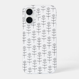 Coque iPhone 16 Art de la ligne florale en noir et blanc