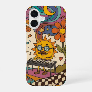 Coque iPhone 16 Art de l'étui de téléphone rétro groovy soleil jou
