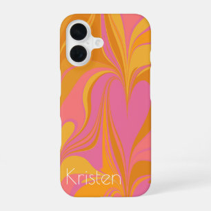 Coque iPhone 16 Art de marbre abstrait en jaune et rose vif