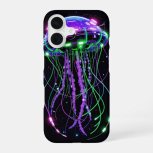Coque iPhone 16 art de méduse néon Cyberpunk