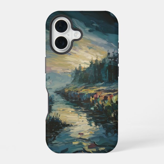 Coque iPhone 16 Art de paysage brumeux (Verso)