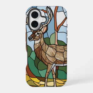 Coque iPhone 16 Art de verre coloré, Art de cerf de style verre co