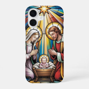 Coque iPhone 16 Art de verre teinté de la Nativité – Noël de la Sa