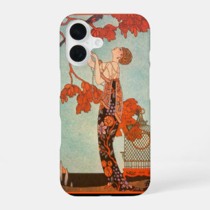Coque iPhone 16 Art Déco vintage, Oiseau de Flighty par George Bar