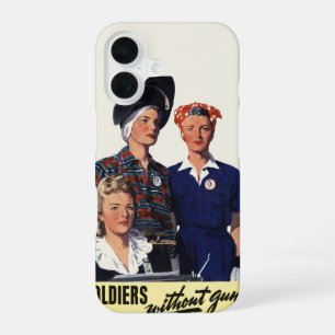 Coque iPhone 16 Art féministe vintage de soldats de la Seconde Gue