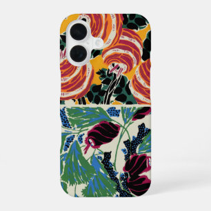 Coque iPhone 16 Art floral abstrait magenta et orange vibrant