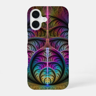 Coque iPhone 16 Art Fractal Abstrait coloré à motifs Trippy