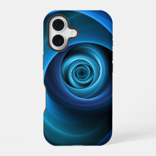 Coque iPhone 16 Art fractal abstrait moderne aux couleurs bleues e